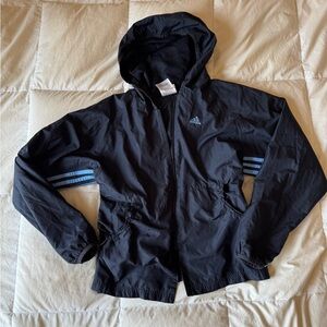 Vintage ADIDAS Women's small Blue Cinched Hooded Running Windbreaker